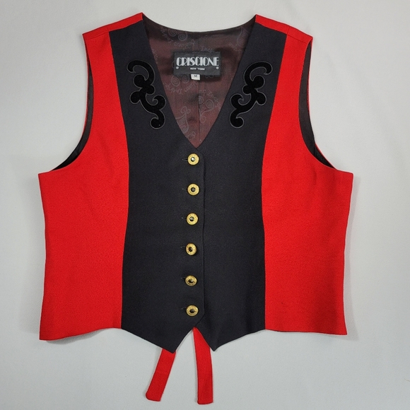 Vtg Criscione Button Front Red Black Vest Sz M - Picture 1 of 11